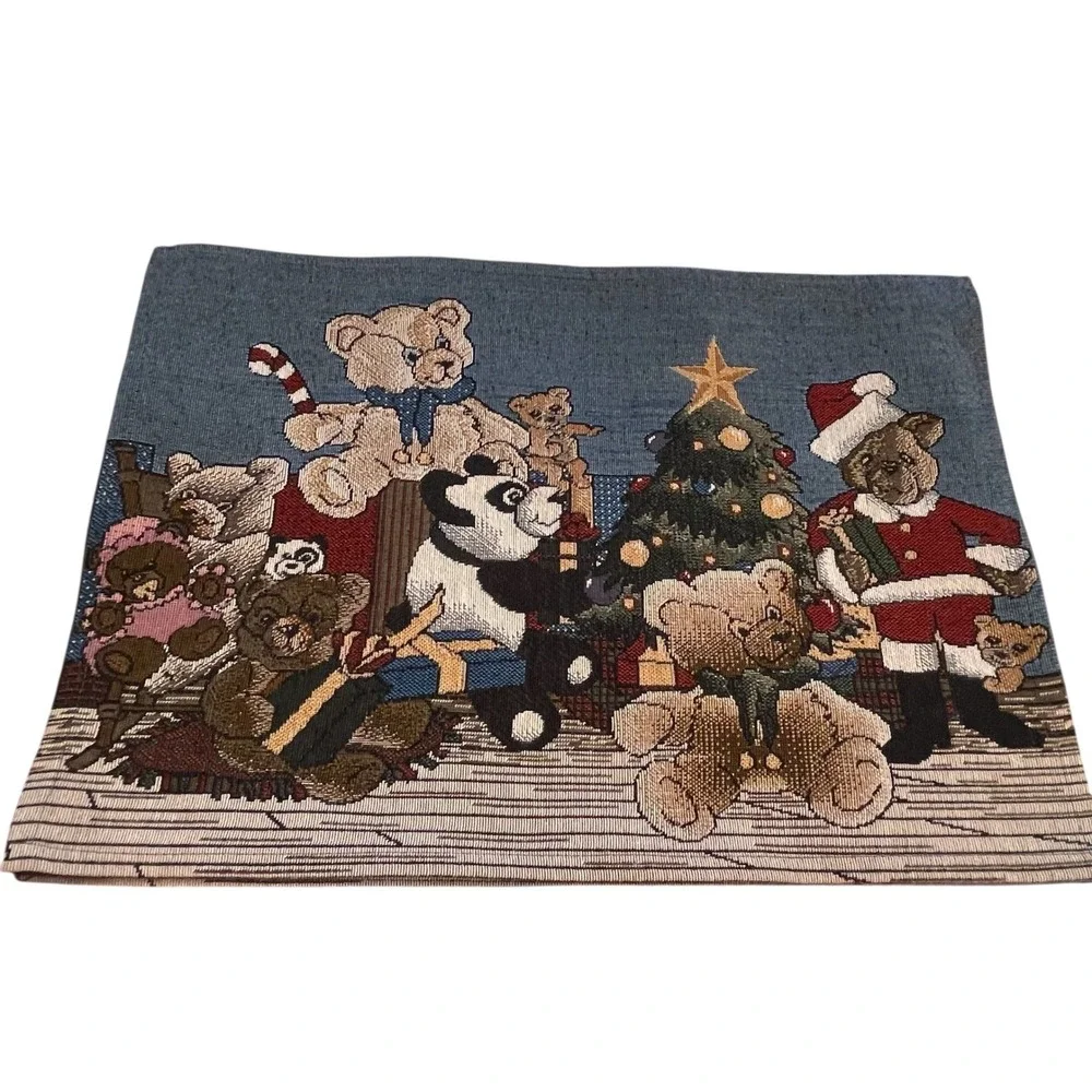 Christmas Tree Teddy Bears Toyland Tapestry Placemats Set of Four Holiday Decor